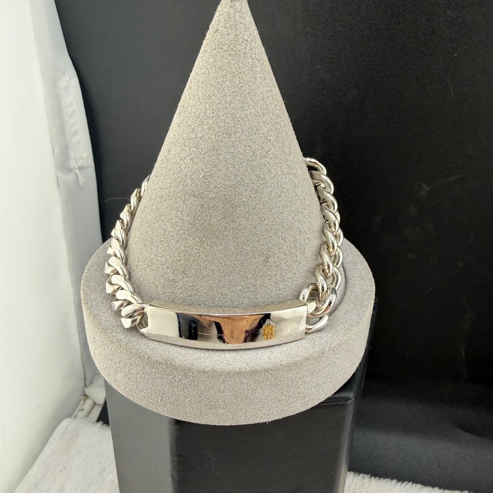 Vintage Estate ID Bracelet Silver Tone Curb Chain Adjustable 8in